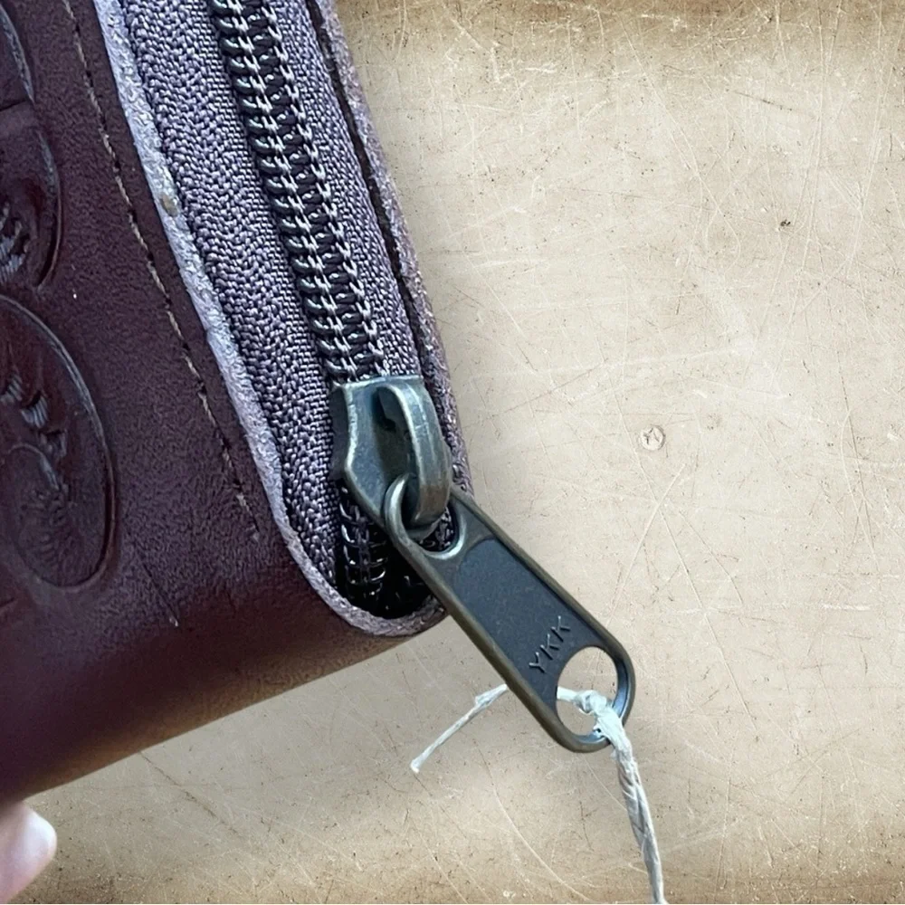 ADAMAlexis NWT Hand Tooled Brown Leather Zip Around Wallet